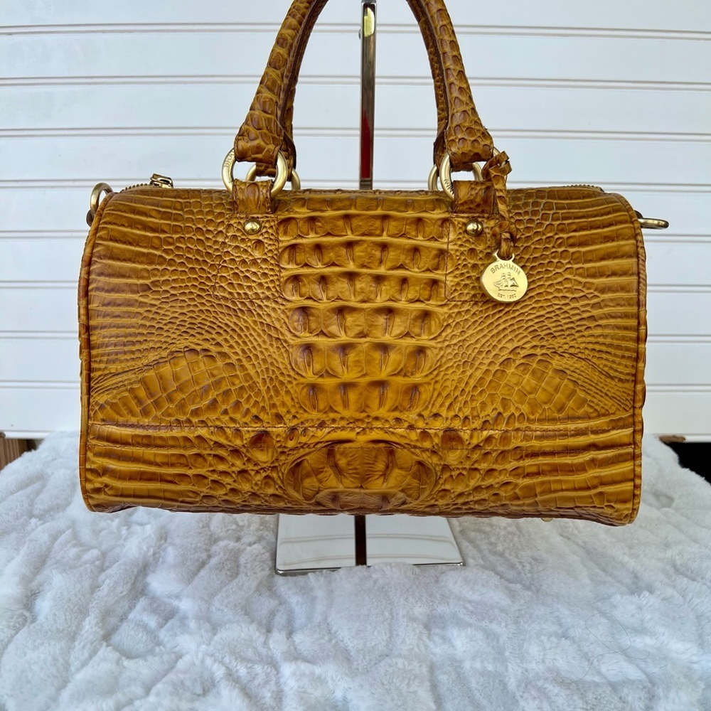 Brahmin Tan Croc-Embossed Satchel with Strap and Pouch - Picture 2 of 16